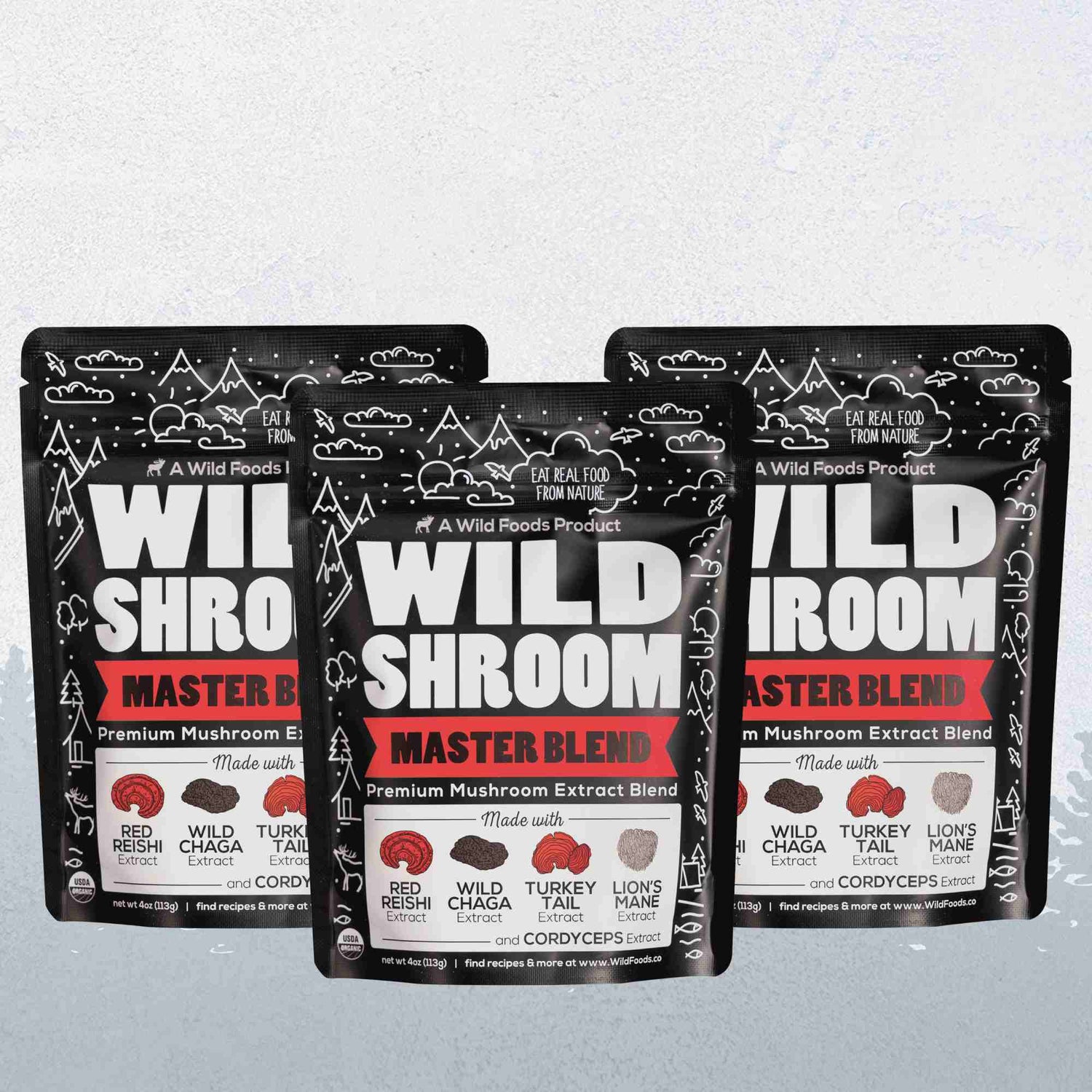 Wild Foods Mushrooms 3x - 4oz (Save $10!) Master Mushrooms Blend, 110 servings – Immune Boosting Adaptogenic Mushrooms