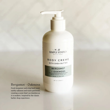 Simply Stated Creations Moisturizers 8 oz Bottle with Pump Bergamot + Oakmoss Men’s Body Creme