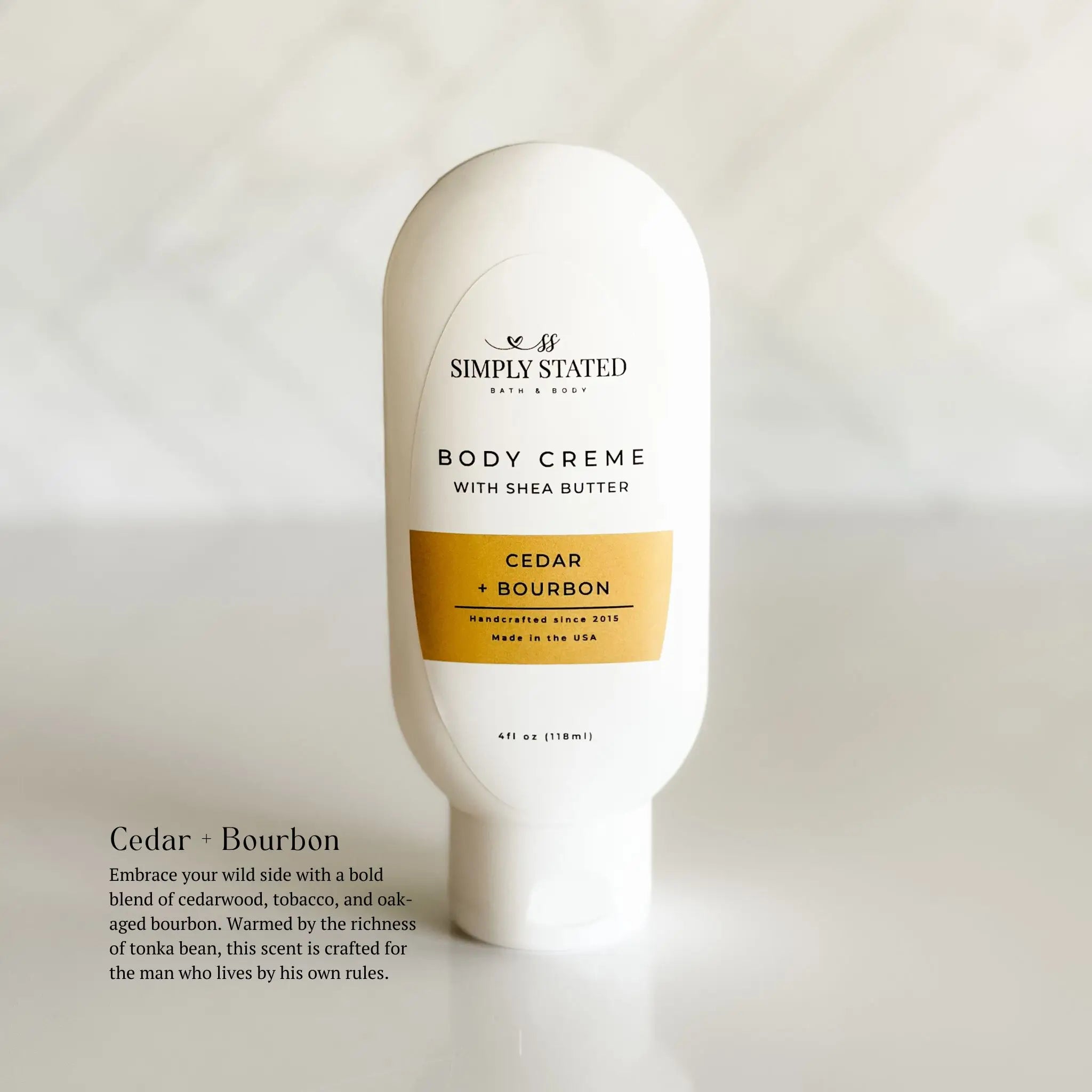 Simply Stated Creations Moisturizers 4 oz Squeeze Bottle Cedar + Bourbon Men’s Body Creme