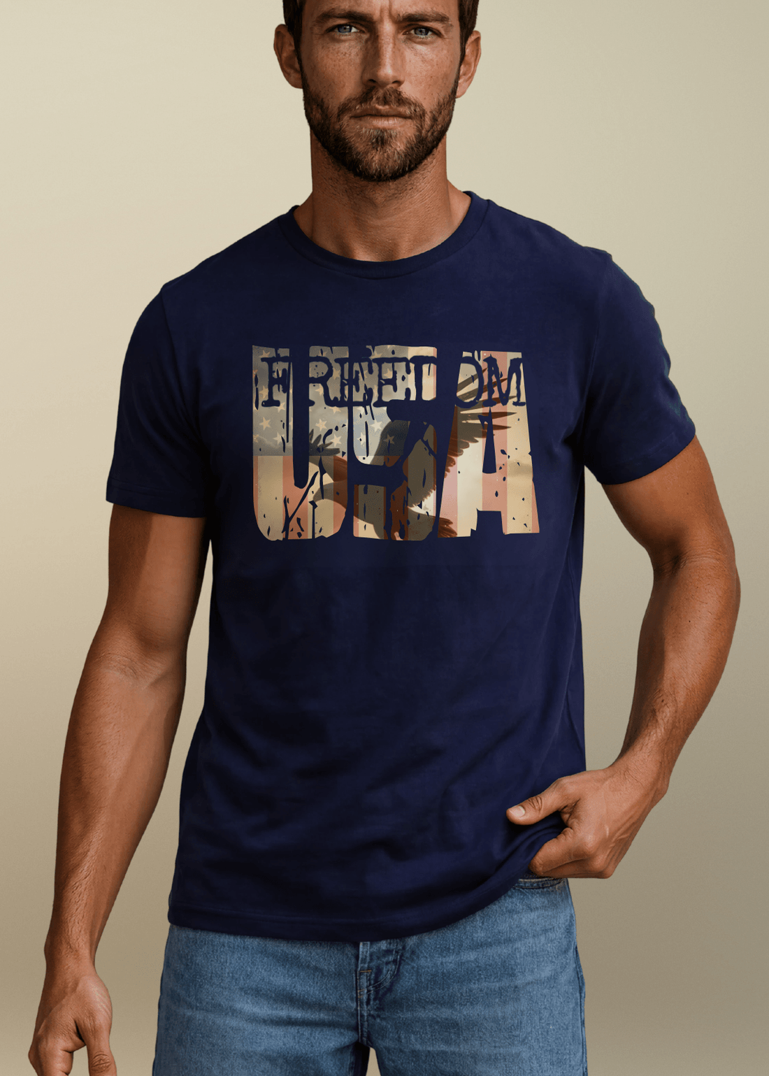 Classy Cozy Cool T-Shirt Navy / Small USA Eagle FREEDOM Patriotic Graphic T-Shirt Made in USA
