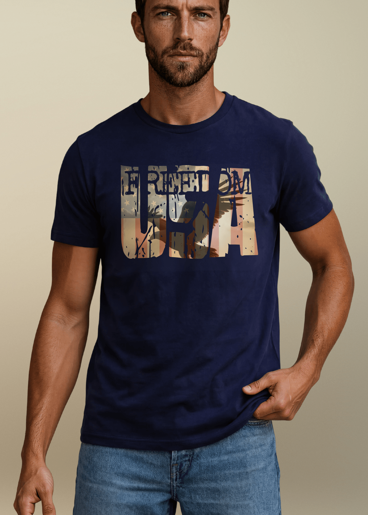 Classy Cozy Cool T-Shirt Navy / Small USA Eagle FREEDOM Patriotic Graphic T-Shirt Made in USA