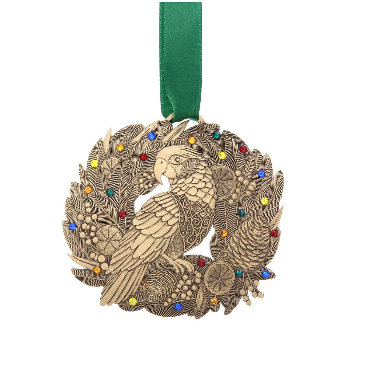 Merry Parrot Ornament with Crystals (Bronze)