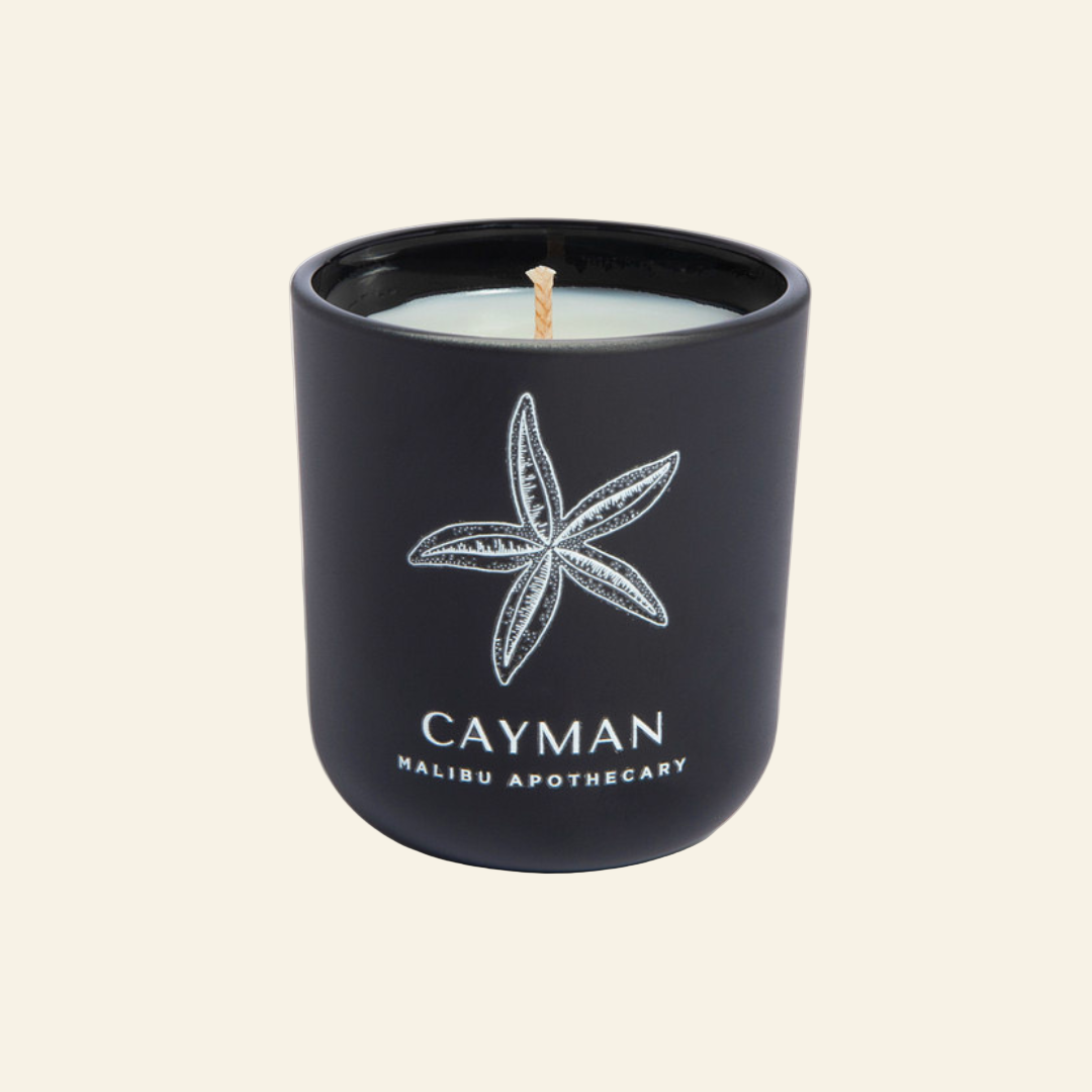 Black candle jar with starfish design and &