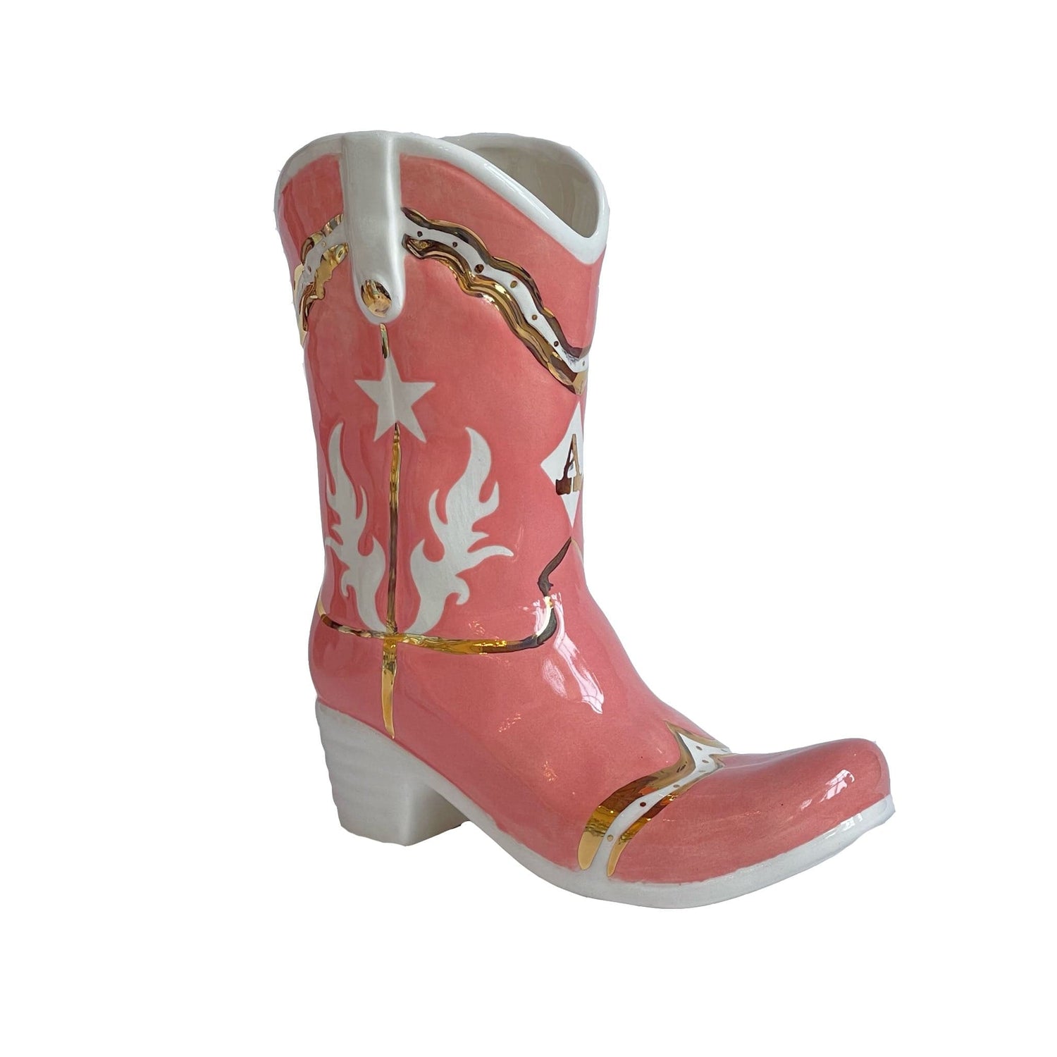 Ruby Clay Company Single Tone Monogrammed Cowboy Boot Vase
