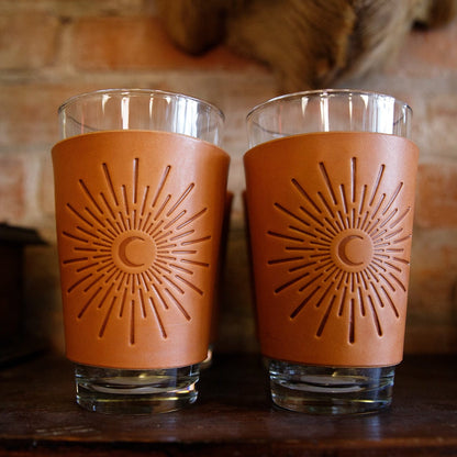 The Local Branch Leather Moon Burst / Caramel Leather Pint Glass  - USA Made