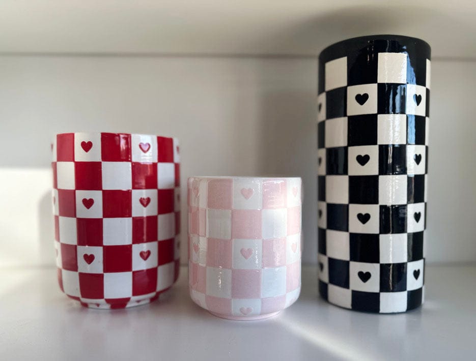 Ruby Clay Company Checkered Heart Column Vase