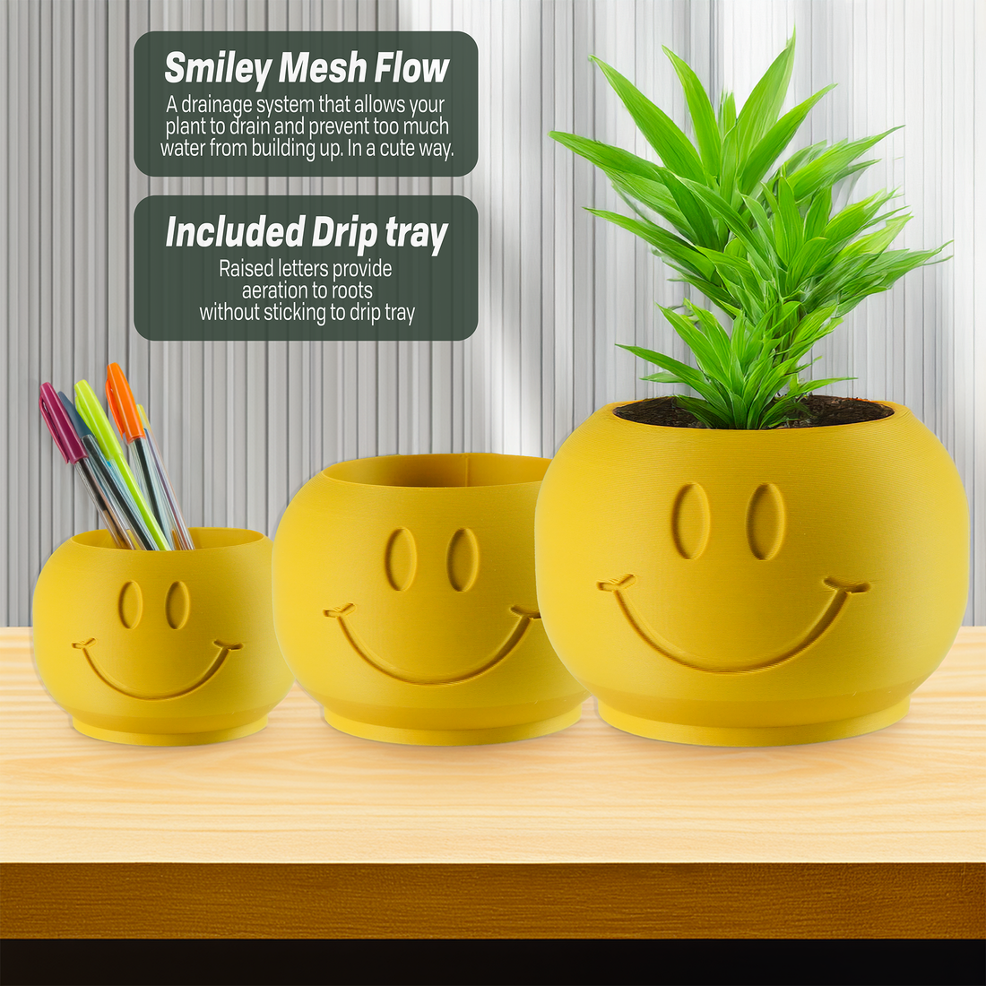 Happy Sprout Smiley Face Plant Pot with Drainage and Drip Tray – Cute Ghibli Decor Planter | Kawaii Hypebeast Pots for Plants | Cubicle &amp; Classroom Decor