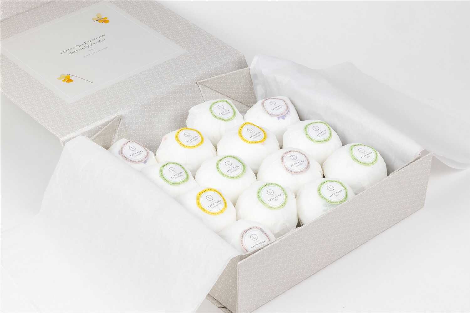 Lizush BATH BOMBS Bath Bombs Gift Box, Set of 14 Big 100% Natural Relaxing Bath Bombs
