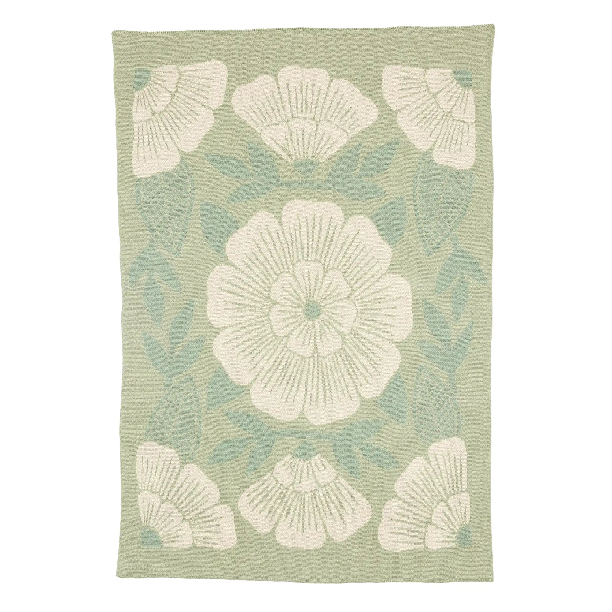 Biquette Baby Blanket Sage Peony in Egyptian Cotton New Bloom Baby Blanket