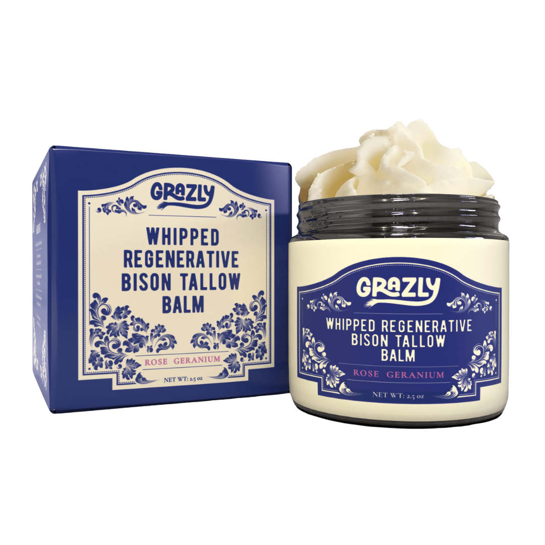 Grazly Rose Geranium / 1 Jar Whipped Bison Tallow &amp; Manuka Honey Moisturizing Balm