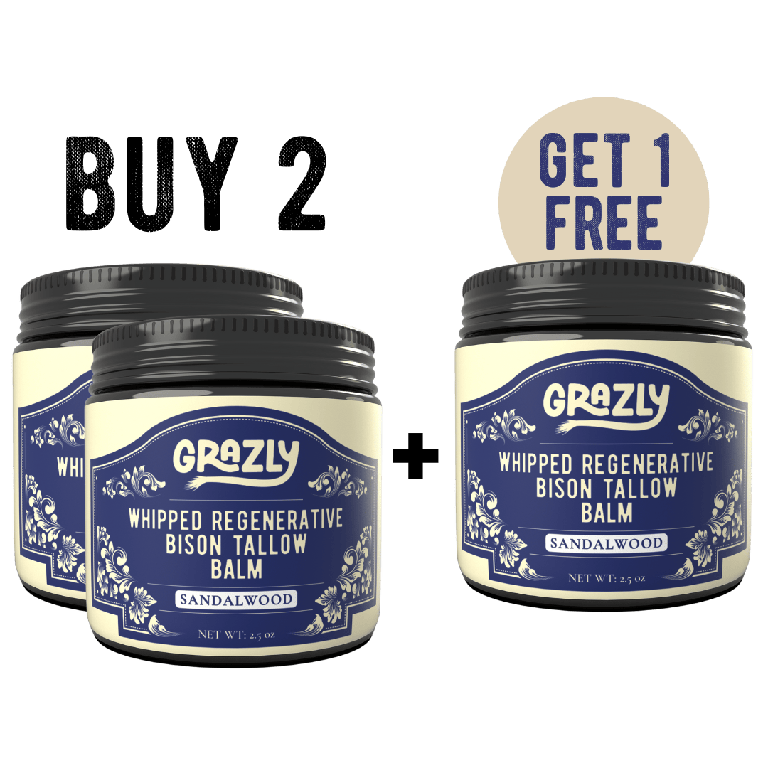 Grazly Sandalwood / Buy 2 Get 1 Free Whipped Bison Tallow &amp; Manuka Honey Moisturizing Balm