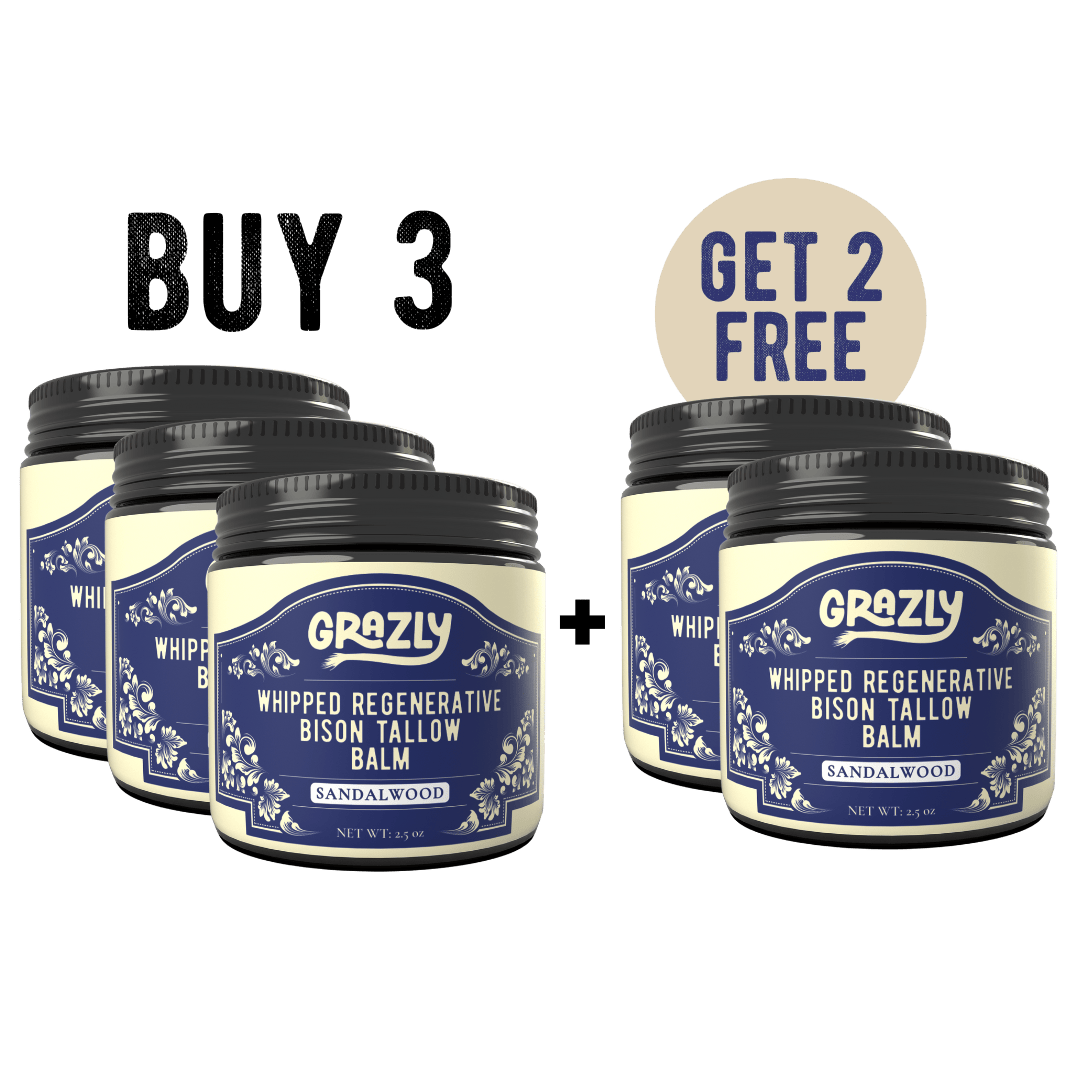 Grazly Sandalwood / Buy 3 Get 2 Free Whipped Bison Tallow &amp; Manuka Honey Moisturizing Balm