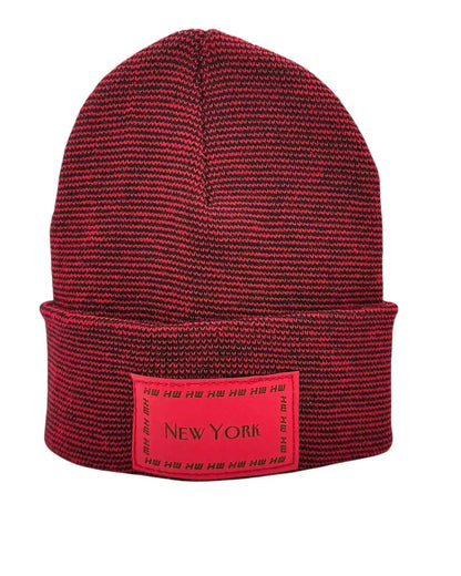 New York, Classic Cuffed Knit Beanie, Black and Red Fusion