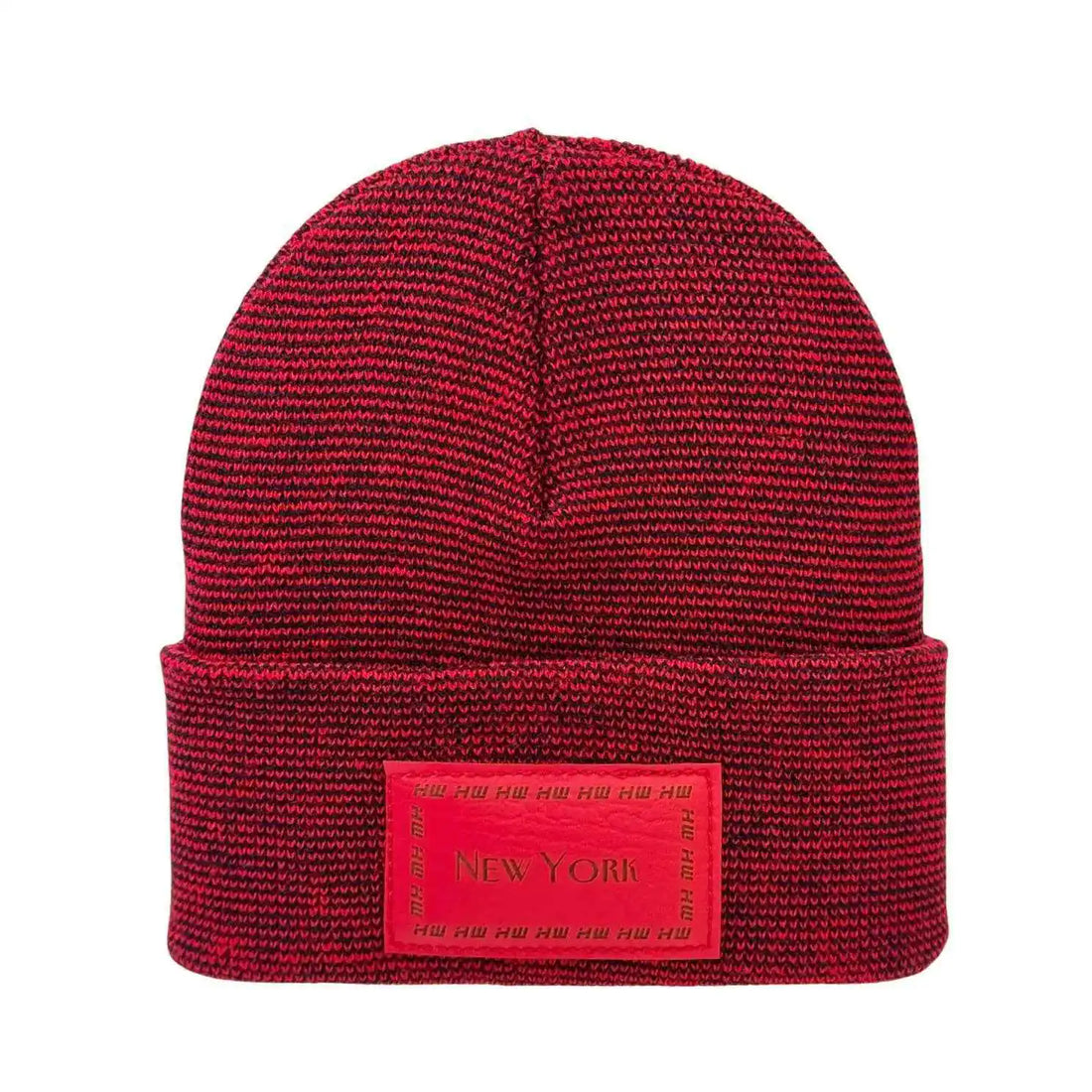 New York, Classic Cuffed Knit Beanie, Black and Red Fusion