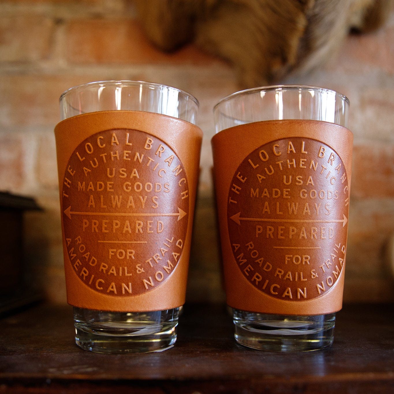 The Local Branch Leather American Nomad / Caramel Leather Pint Glass  - USA Made