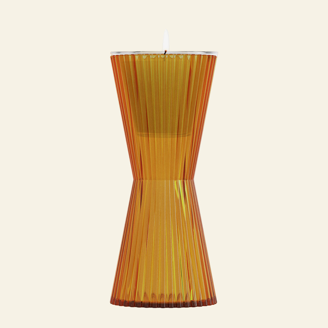 Transparent orange candle holder on a white background