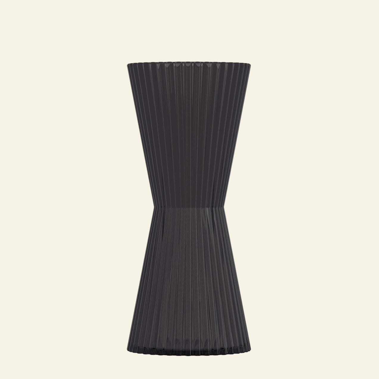 Black ribbed vase on a white background