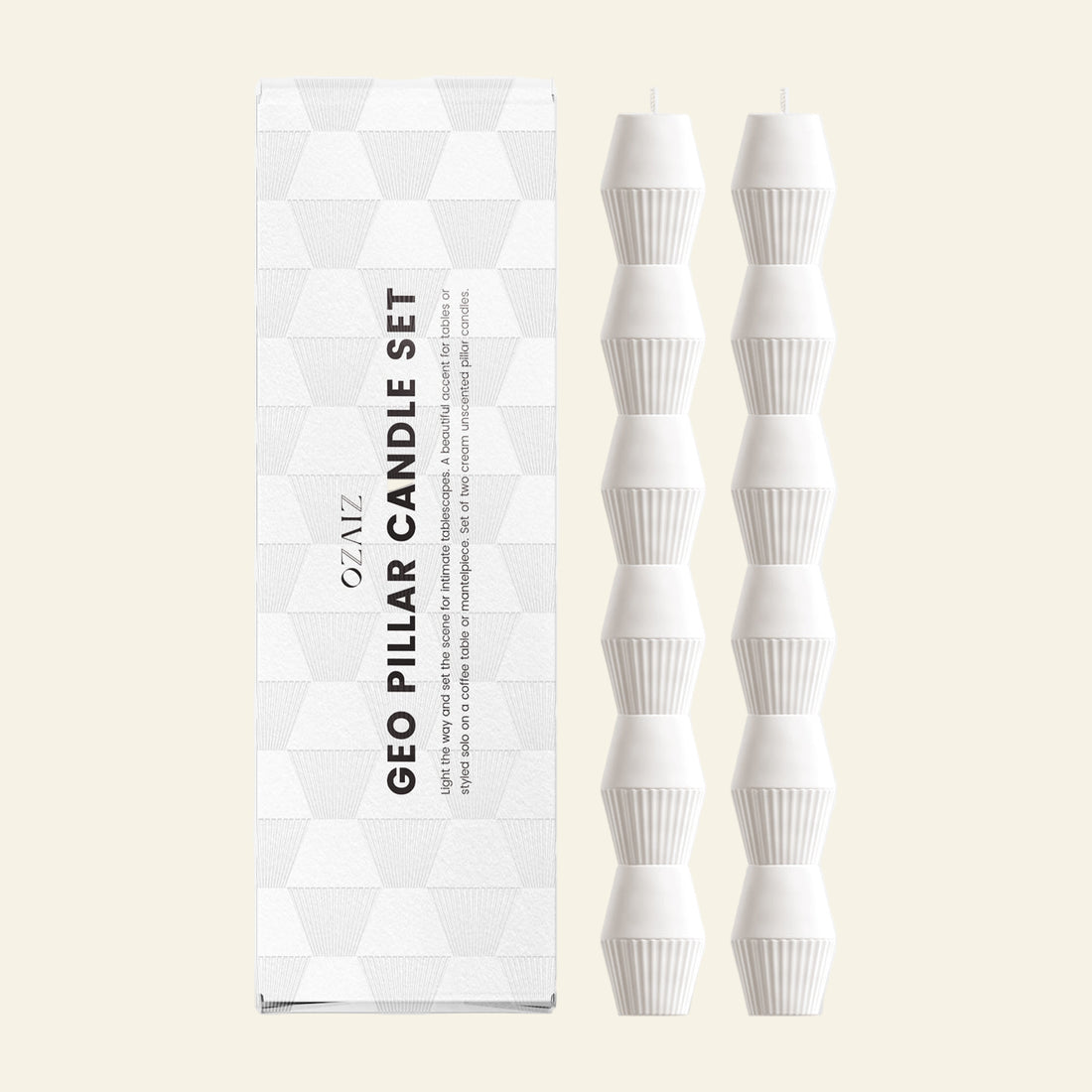 Ivory Geometric Pillar Candle (Set of 2)