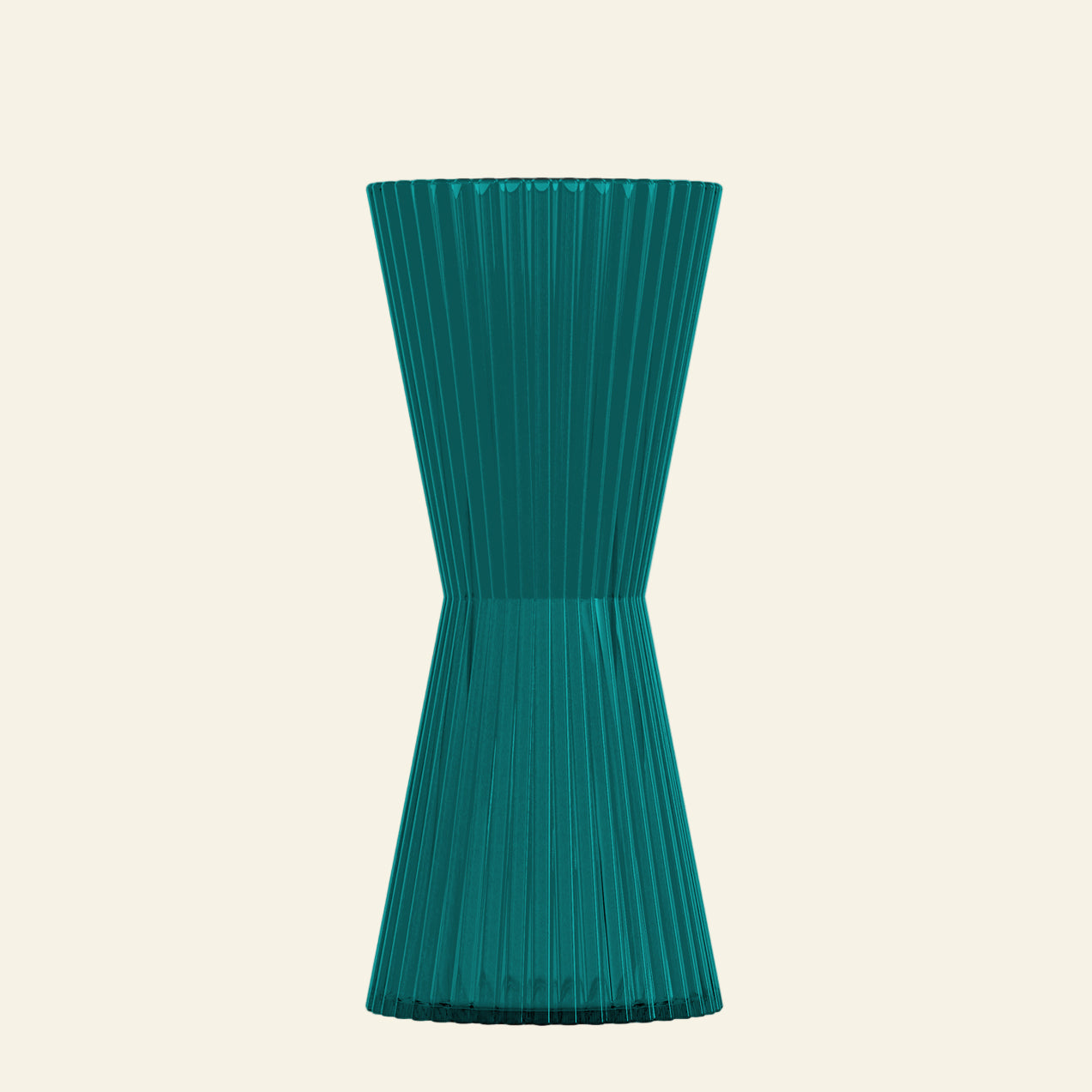 Teal ribbed vase on a light gray background