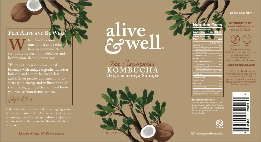 Alive &amp; Well Kombucha Kombucha Oak &amp; Coconut Kombucha Organic