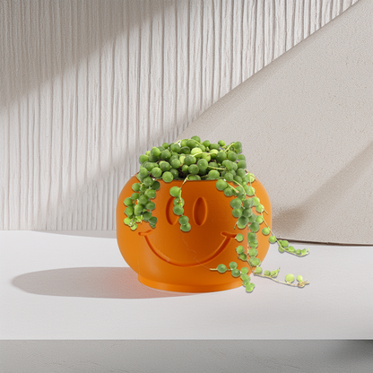 Happy Sprout Smiley Face Plant Pot with Drainage and Drip Tray – Cute Ghibli Decor Planter | Kawaii Hypebeast Pots for Plants | Cubicle &amp; Classroom Decor