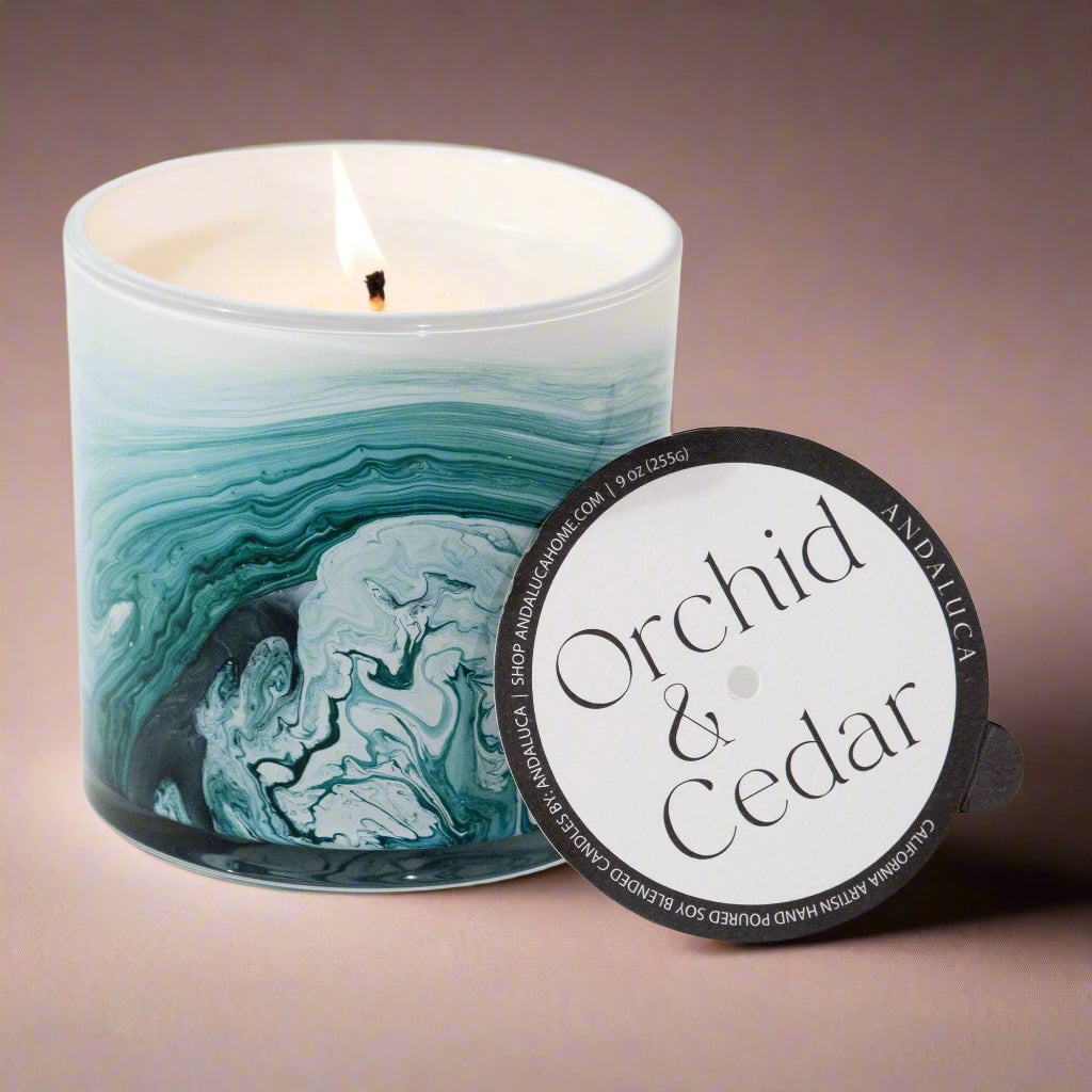 Orchid &amp; Cedar 14 oz. Swirl Glass Candle