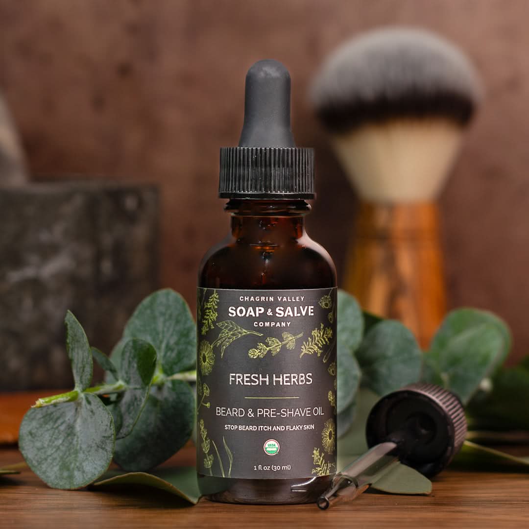 Chagrin Valley Soap &amp; Salve Beard Oil 1 fl oz Bottle Beard &amp; Pre-Shave Oil: Fresh Herbs Scent