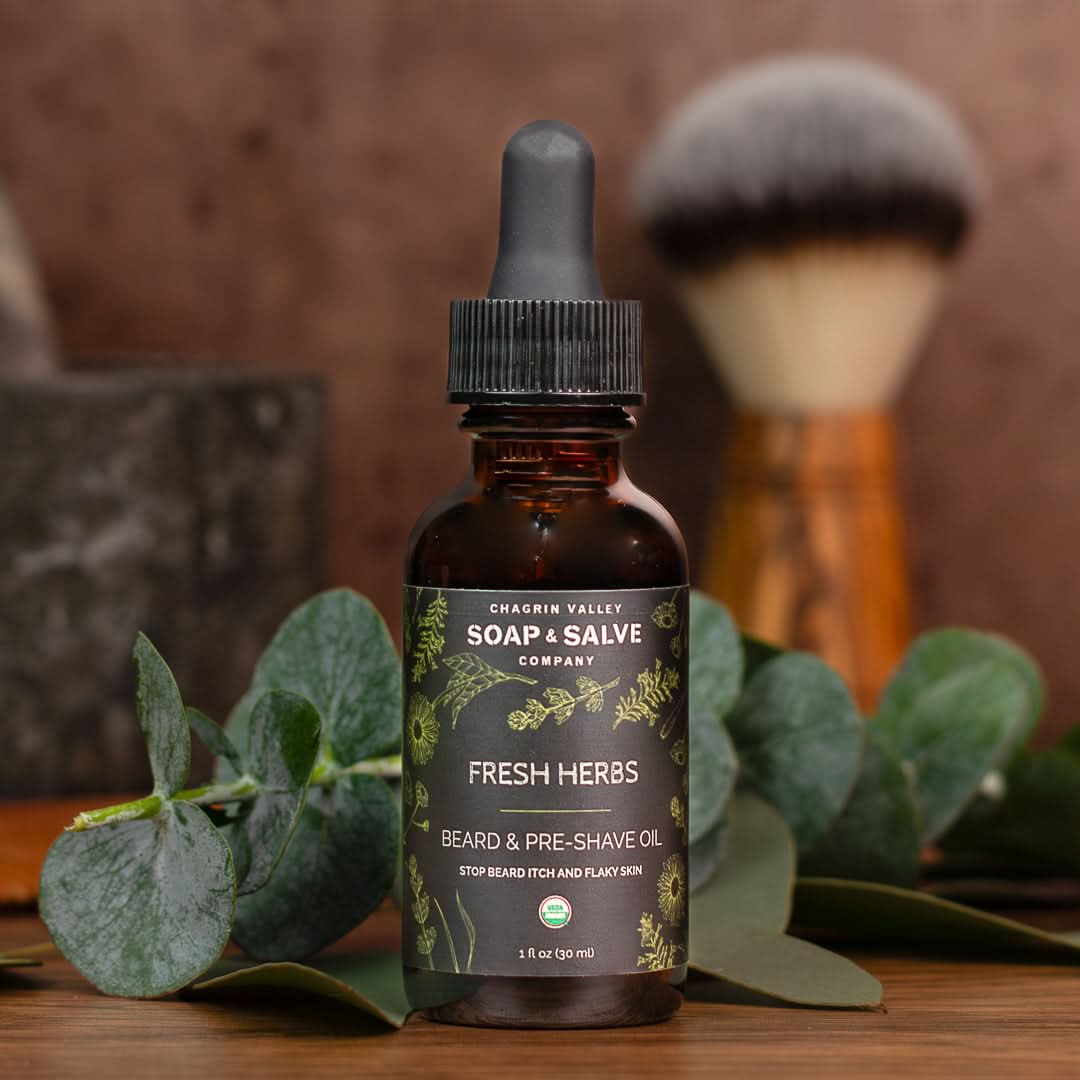 Chagrin Valley Soap &amp; Salve Beard Oil 1 fl oz Bottle Beard &amp; Pre-Shave Oil: Fresh Herbs Scent