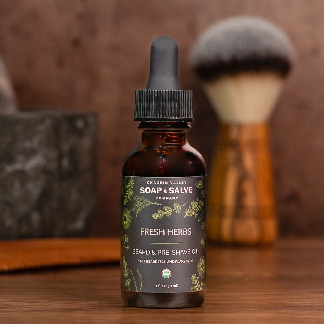 Chagrin Valley Soap &amp; Salve Beard Oil 1 fl oz Bottle Beard &amp; Pre-Shave Oil: Fresh Herbs Scent