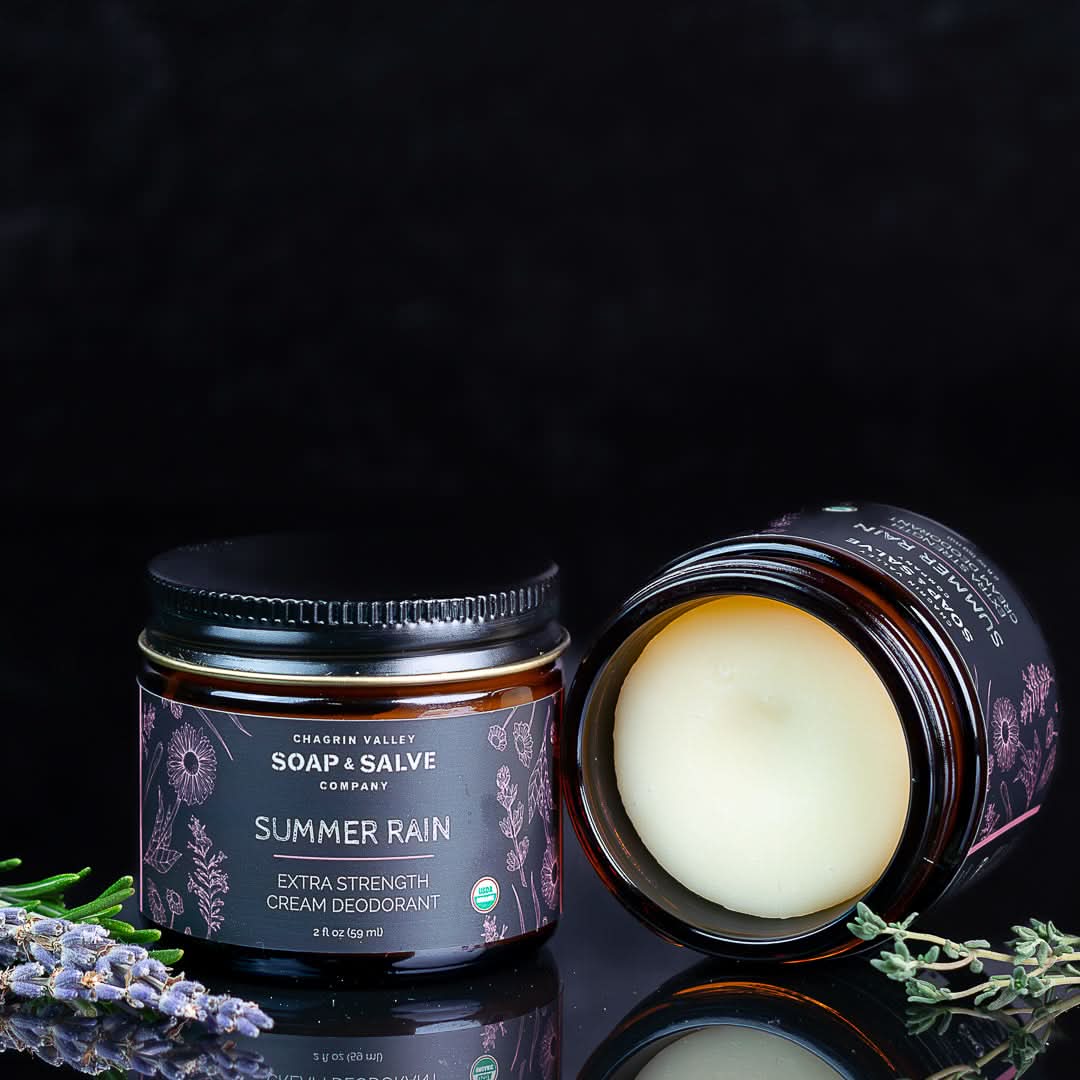 Chagrin Valley Soap &amp; Salve Deodorant 2 fl oz Jar Deodorant Cream: Extra Strength Summer Rain