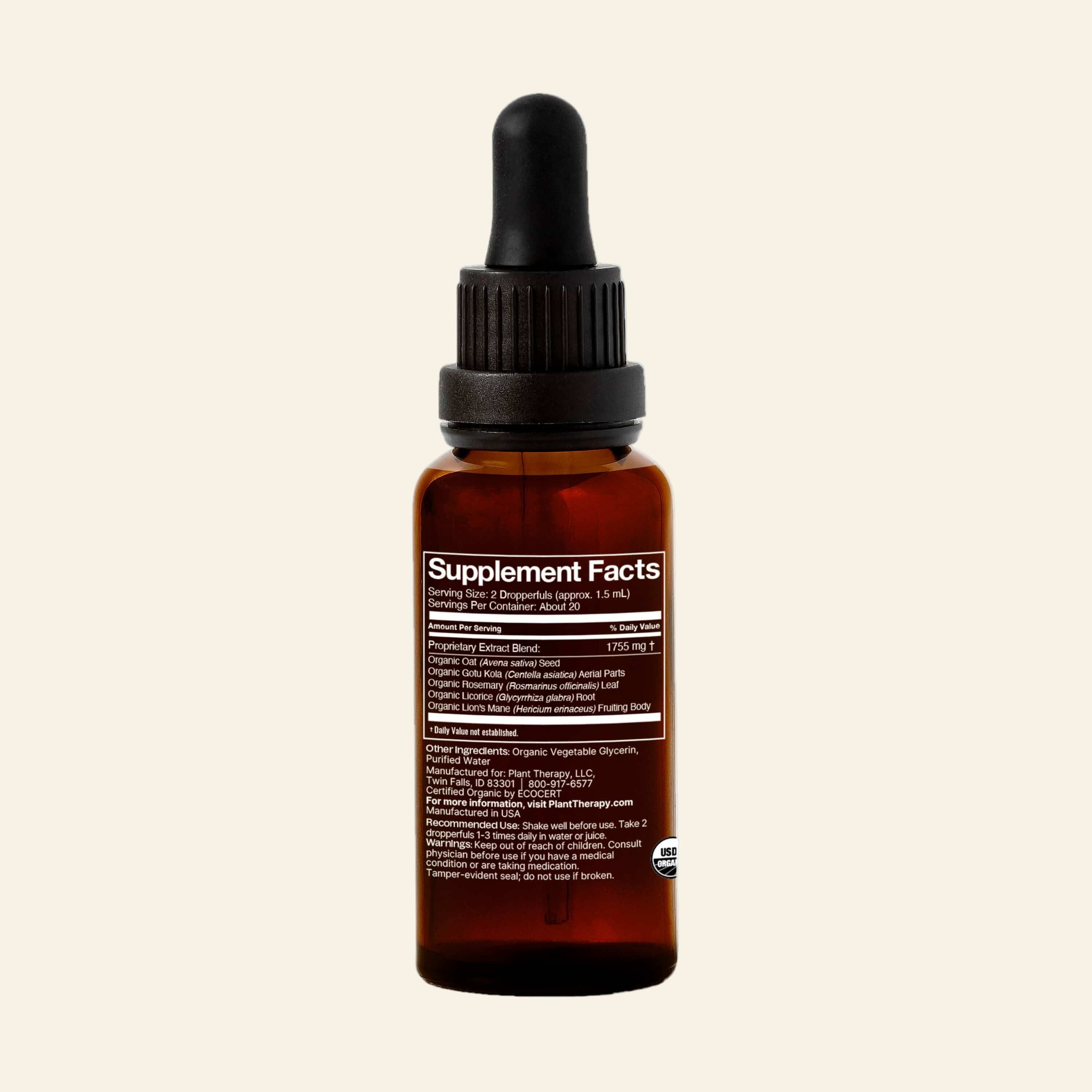 Plant Therapy Supplement 30 mL Brain Power Organic Herbal Supplement