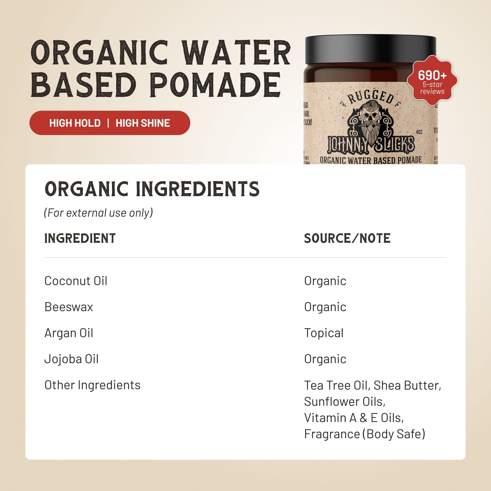 Johnny Slicks Pomade Organic Water Based Pomade