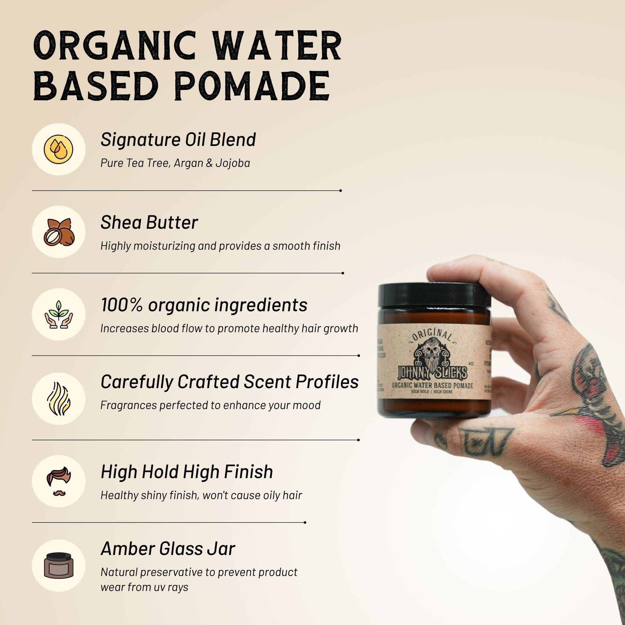 Johnny Slicks Pomade Organic Water Based Pomade
