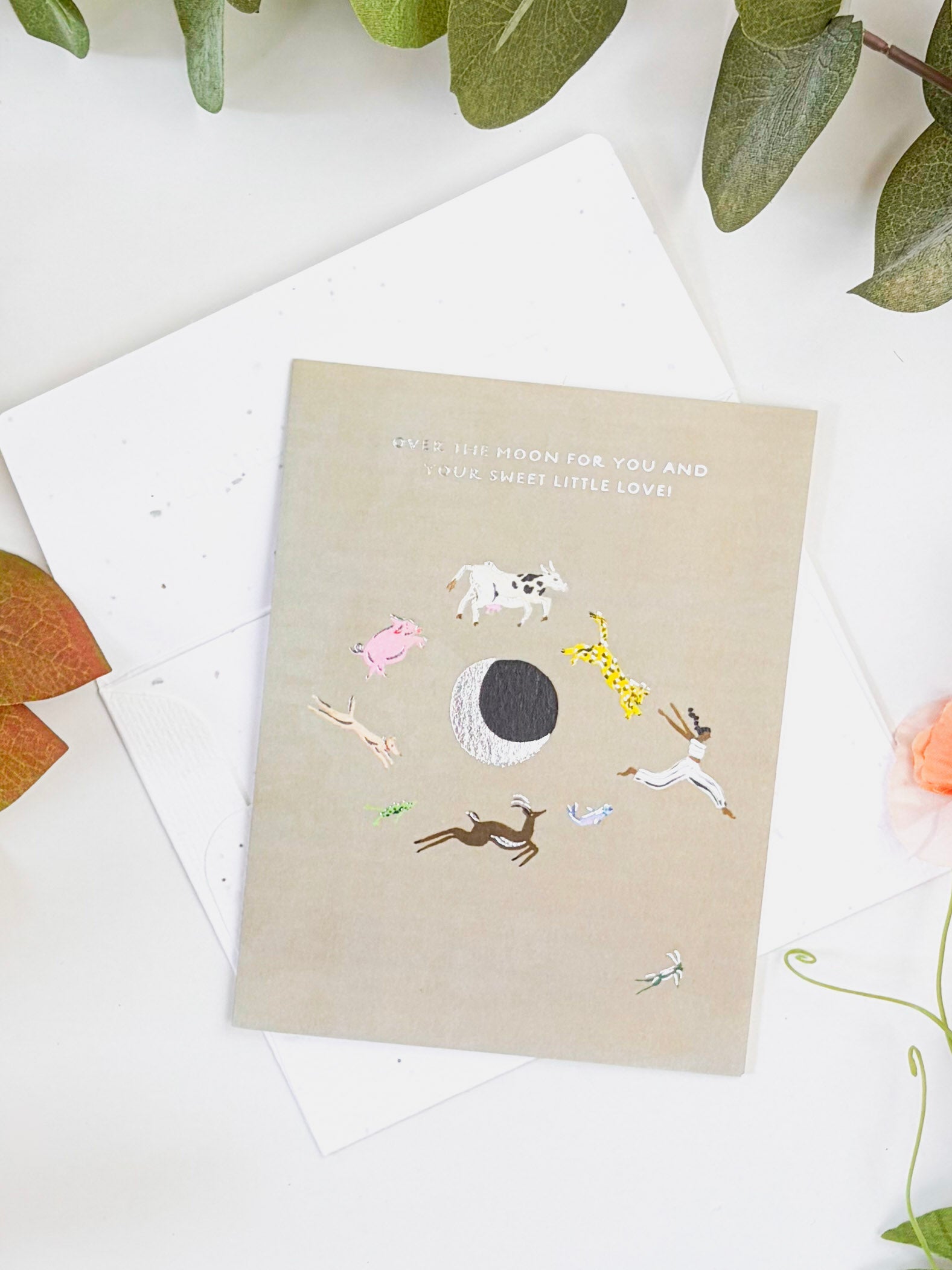 Over the Moon - Seeded Baby Congratulations Card