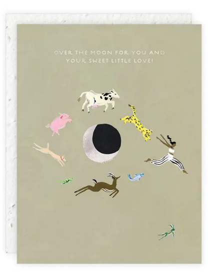 Over the Moon - Seeded Baby Congratulations Card