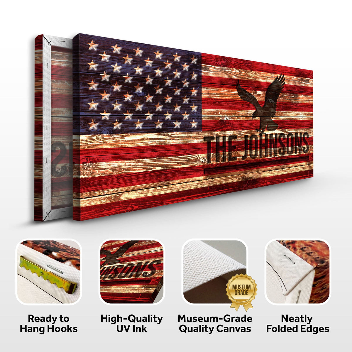 Tailored Canvases Canvas Rustic American Flag Family Name Sign