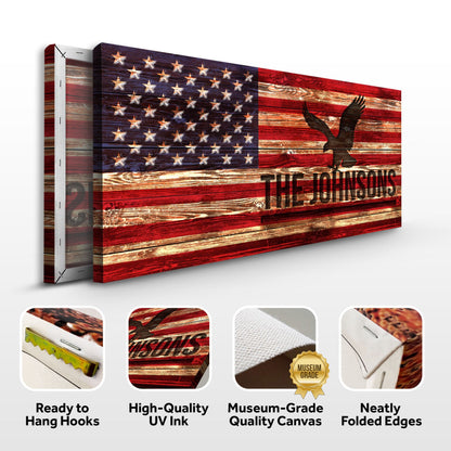 Tailored Canvases Canvas Rustic American Flag Family Name Sign
