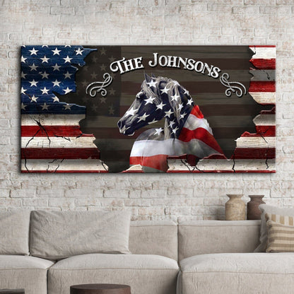 Tailored Canvases Canvas 20x10 inch Medium Premium Gallery Wrapped / Style 1 Family Name Sign - American Horse Wall Art