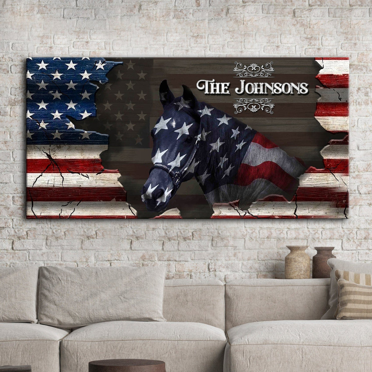 Tailored Canvases Canvas 20x10 inch Medium Premium Gallery Wrapped / Style 2 Family Name Sign - American Horse Wall Art