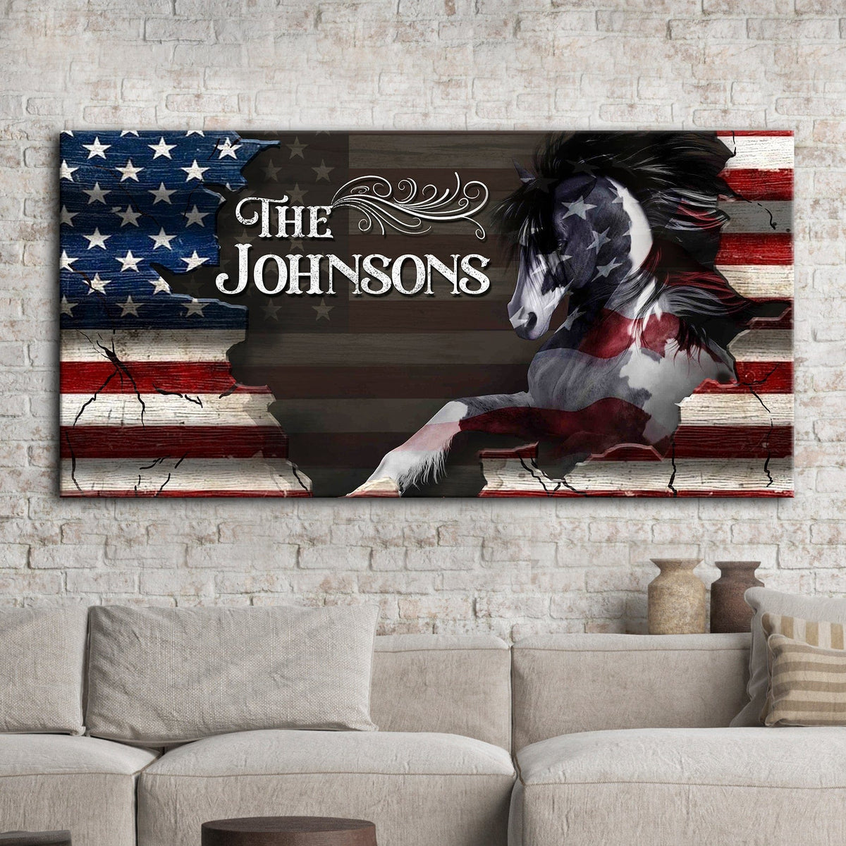 Tailored Canvases Canvas 20x10 inch Medium Premium Gallery Wrapped / Style 3 Family Name Sign - American Horse Wall Art