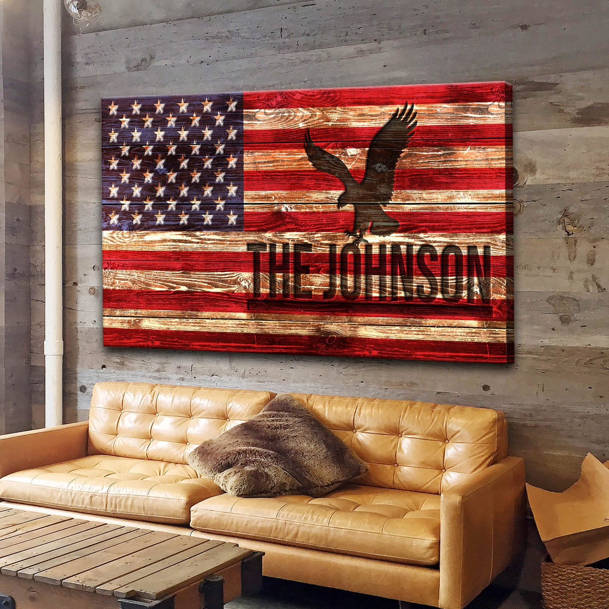 Tailored Canvases Canvas Rustic American Flag Family Name Sign