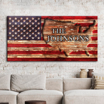 Tailored Canvases Canvas 20x10 inch Medium Premium Gallery Wrapped / Style 3 Rustic American Flag Family Name Sign