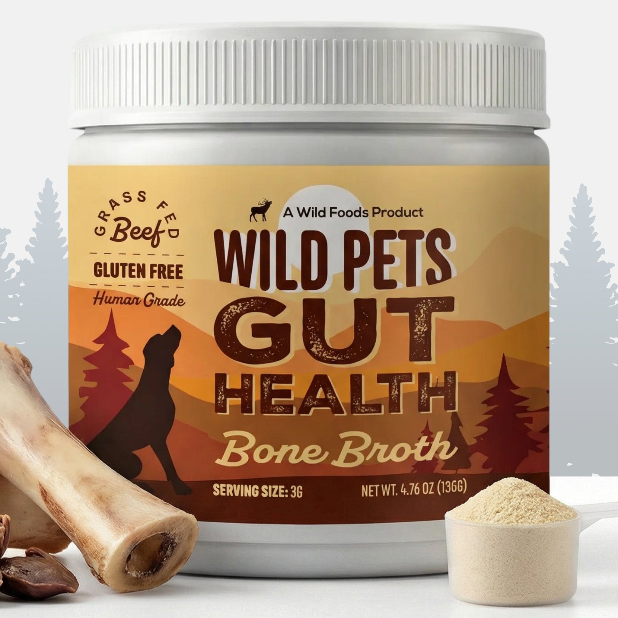 Wild Foods Pets For Dogs | Bone Broth Powder - Canine Gut &amp; Immune Support