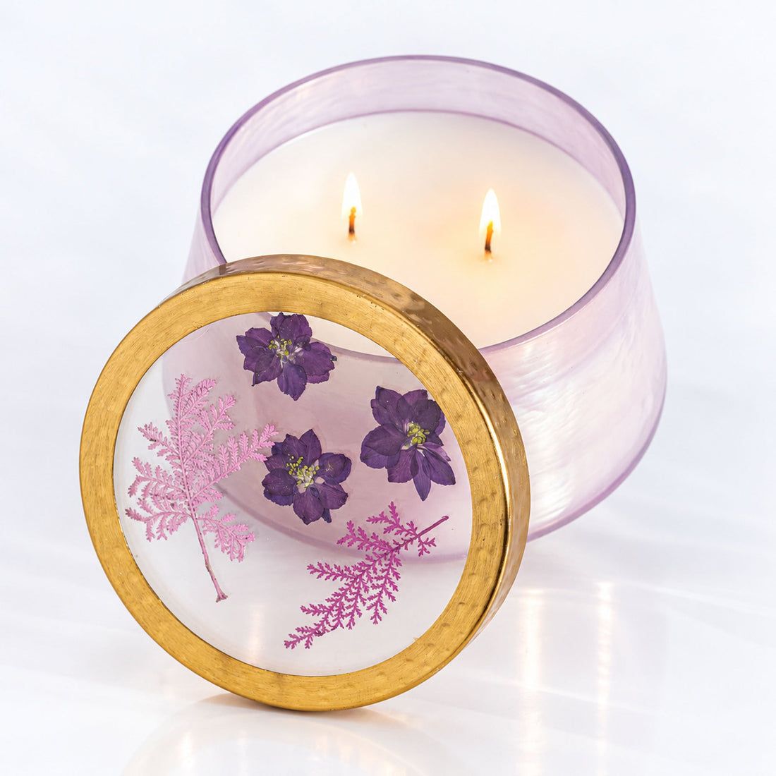 Blackberry &amp; Coconut Large Watercolor Pressed Floral Candle