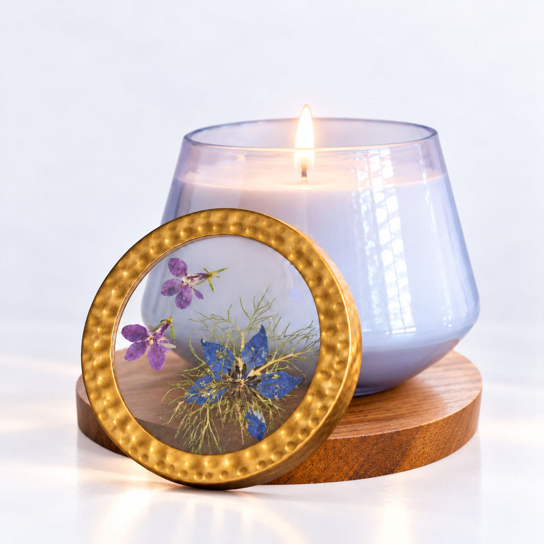 Accent Watercolor Pressed Floral Candle - Berry Fig