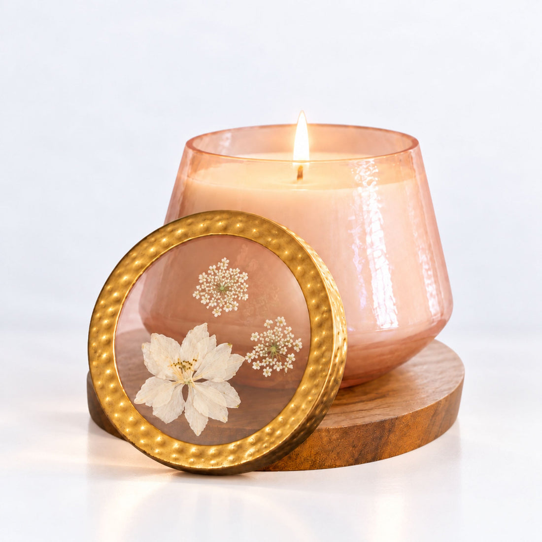 Accent Watercolor Pressed Floral Candle - Rose + Oud