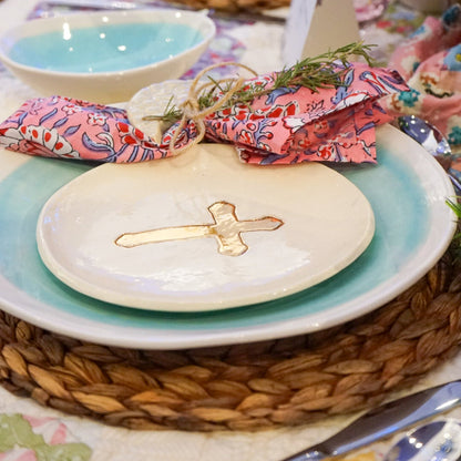 Small Ceramic Gold Leaf Cross Plate - My American Goods