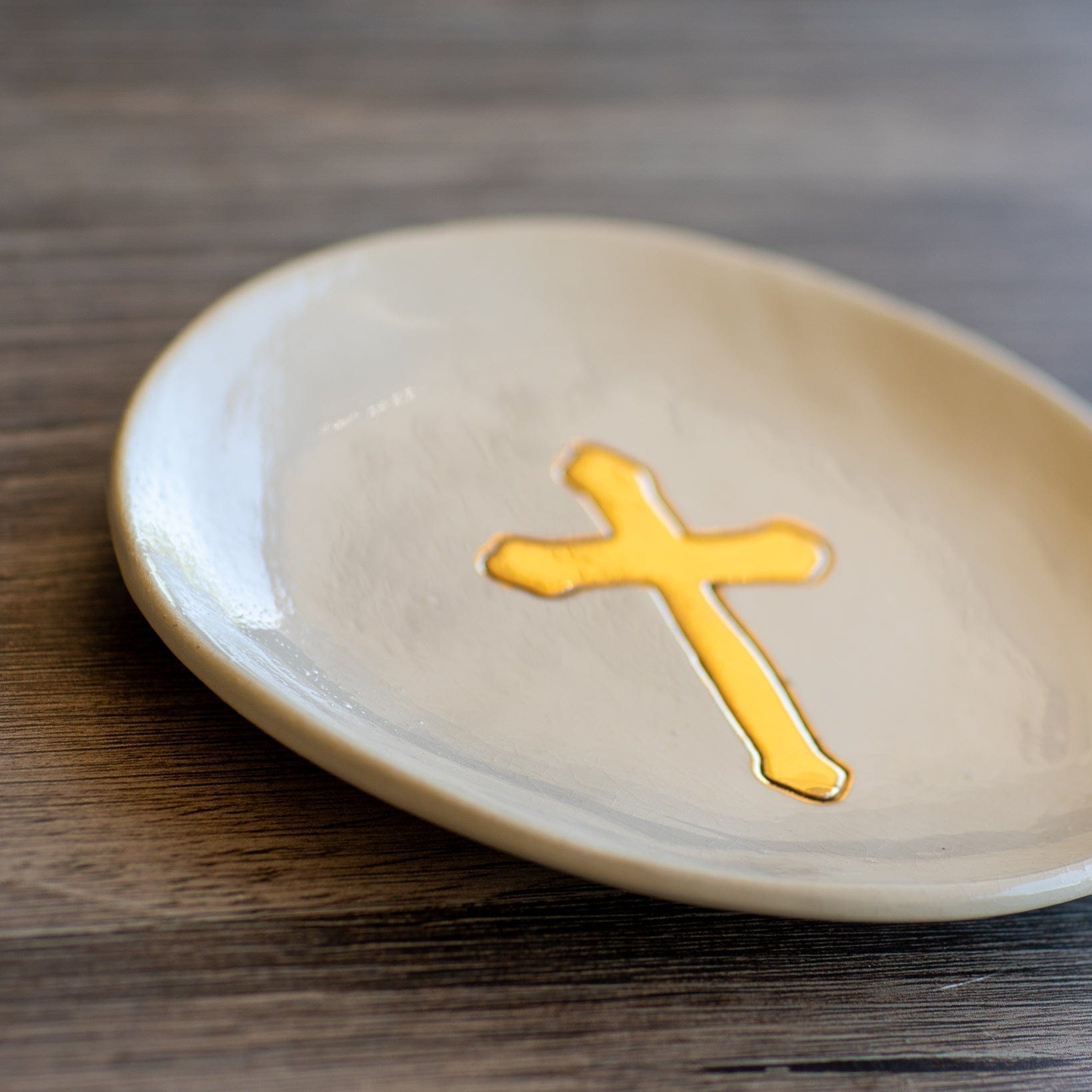 prodigalpottery Ceramic Small Ceramic Gold Leaf Cross Plate