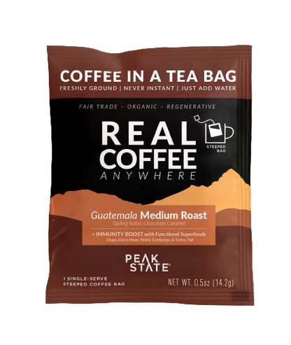 Wholesale Only - Peak State Steeped Coffee Singles - Medium Roast Guatemala (+Immunity) - 20 Case - My American Goods