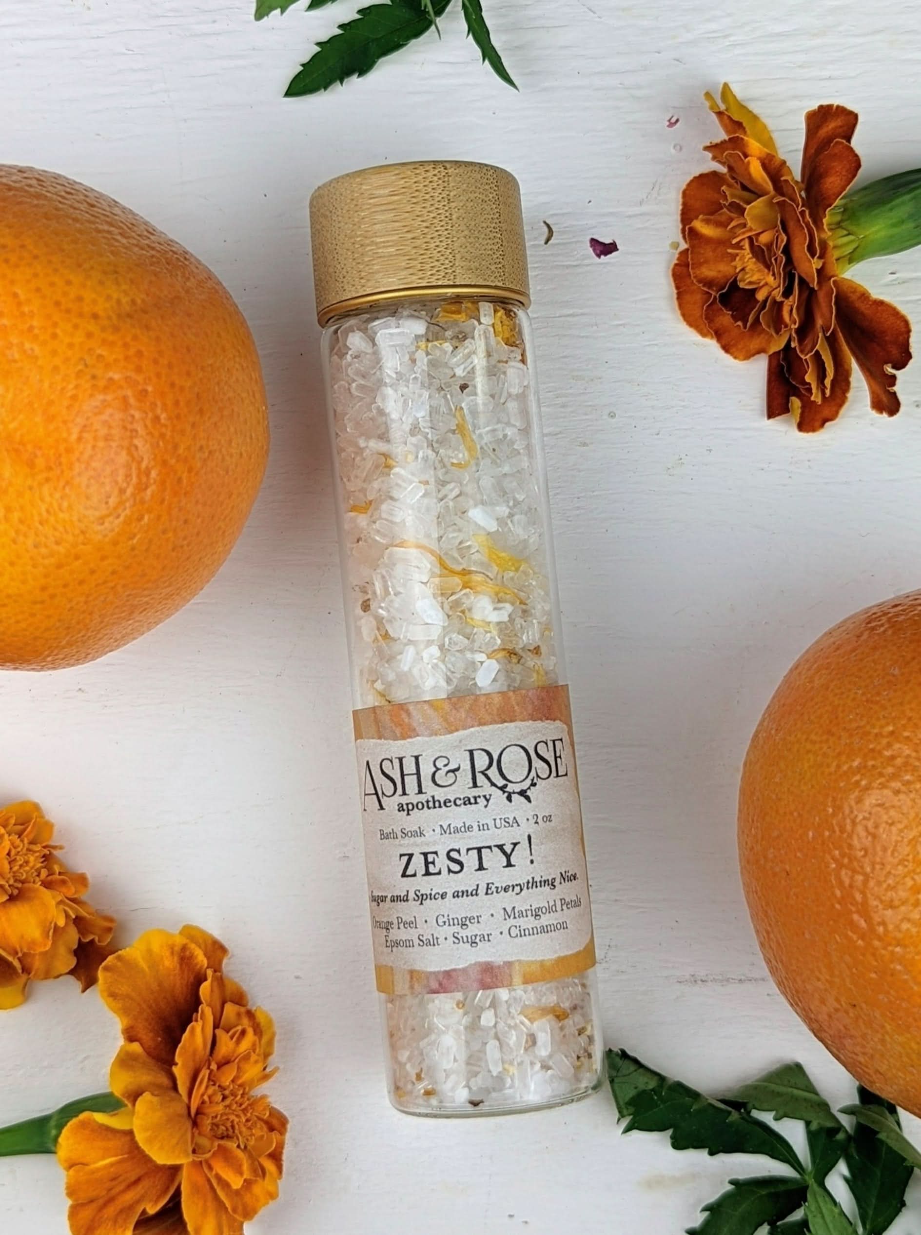 Ash &amp; Rose bath soak ZESTY! Orange Ginger Bath Soak Vial
